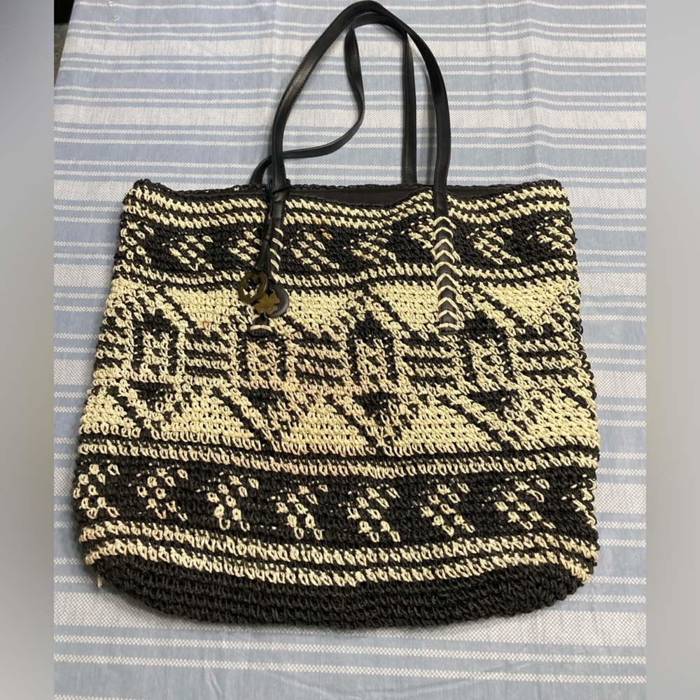 💛TODAY***$17***RARE Vintage Lucky Brand woven paper tote bag. - Picture 4 of 8